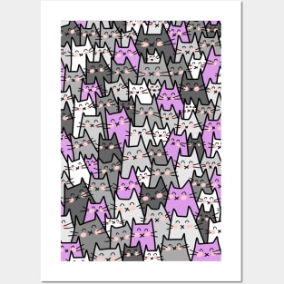 Cat Party - Gray Purple Posters and Art